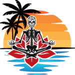 Transparent logo no text Logo, Skeleton on a lotus, on the ocean, sunset, lotus pose