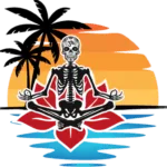 Transparent logo no text Logo, Skeleton on a lotus, on the ocean, sunset, lotus pose