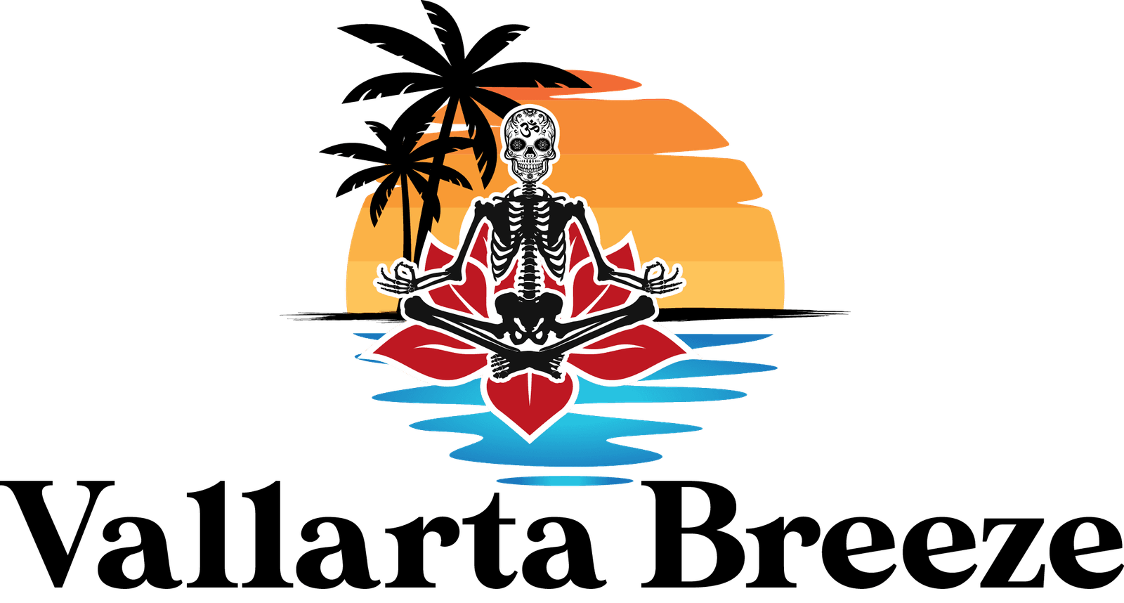 Logo, Skeleton on a lotus, on the ocean, sunset, lotus pose