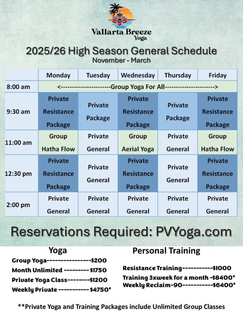 25-26 high season schedule and rates